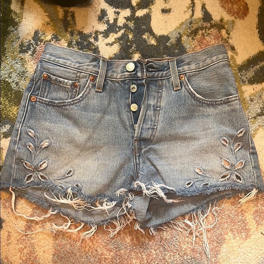 Levi's Blue Jean Shorts with Distressed Frayed Hem
